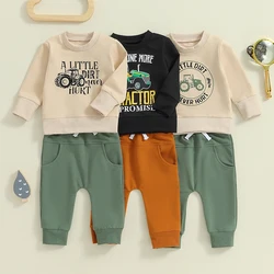 Infant Baby Boys Fall Outfits Long Sleeve Letter Tractor Print Sweatshirts Tops Solid Pants Set Newborn Clothes