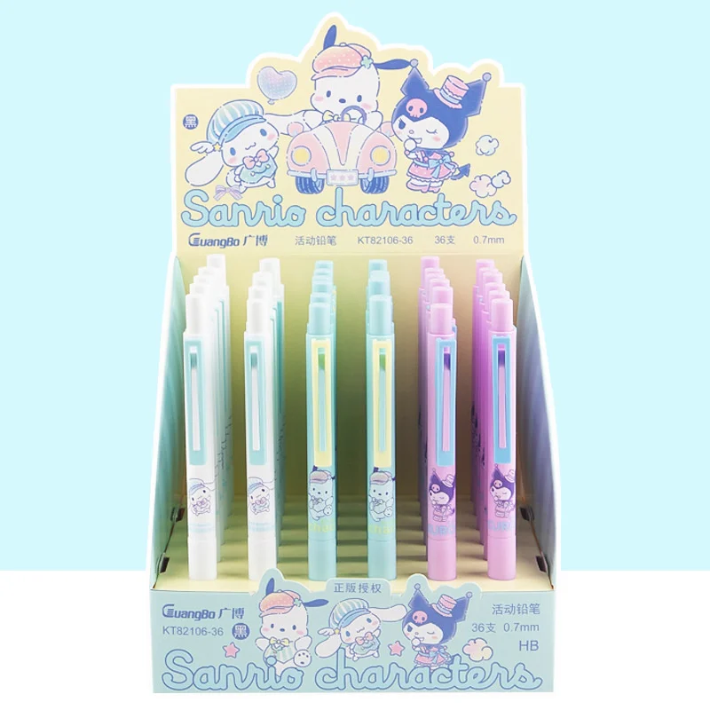 36 pcs/lot Sanrio Kuromi Cinnamoroll Pochacco Mechanical Pencil Cute 0.5MM Drawing Writing Automatic Pen School Office Supplies