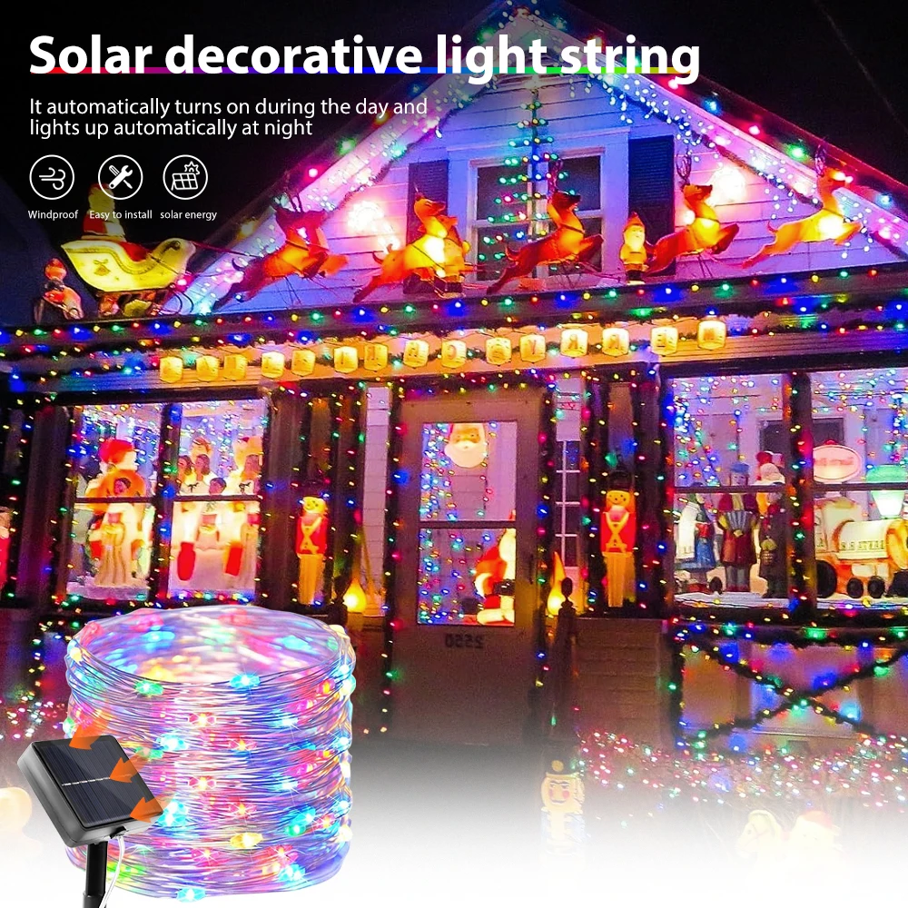 7 متر/12 متر/22 متر/32 متر/42 متر الشمسية عيد الميلاد سلسلة أضواء IP65 مقاوم للماء أضواء شجرة عيد الميلاد 8 طرق أضواء حفلة الهالوين الجنية