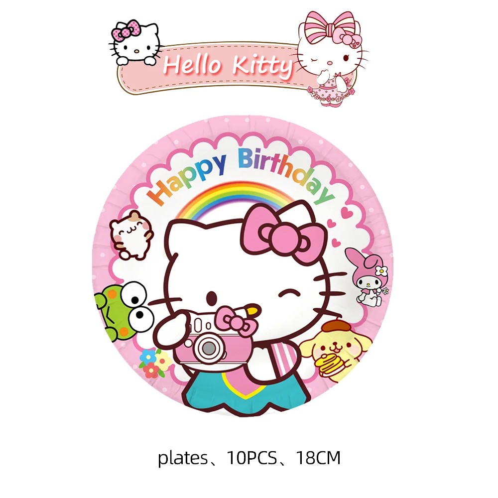 Pink Hello Kitty Cat Party Supplies Balloon Set Paper Cups Plates Napkins Party Accessories Girls Birthday DIY Party Decorations