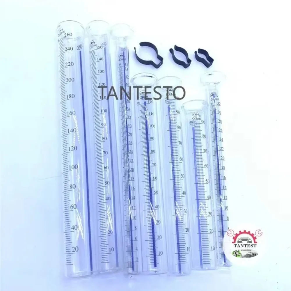 6PCS 32-260ml Fuel Injector Flow Test Glass Cylinder Tube Clips for Diesel Pump Bench Repair Tool Parts