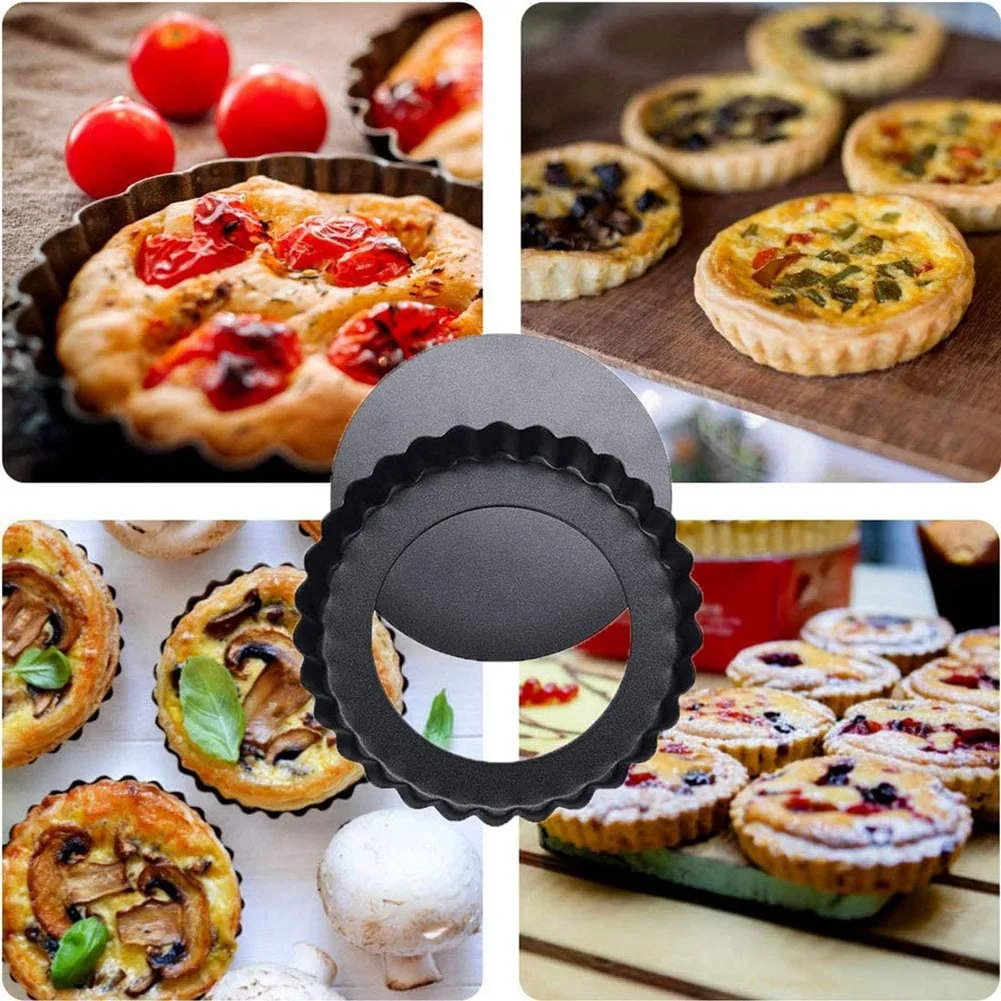 Confezione da 6 Mini teglie da 5 pollici con fondo rimovibile padella antiaderente rotonda, stampi per crostate a torta laterali scanalati per impieghi gravosi