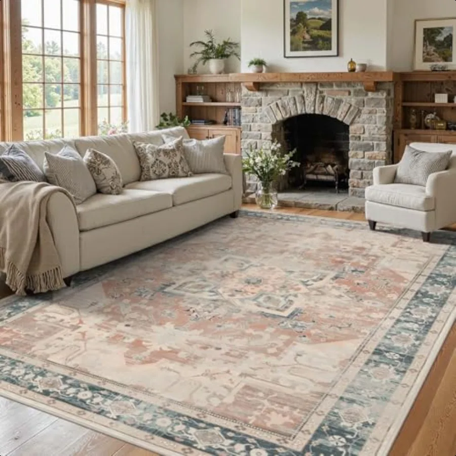 

5X7 Washable Area Rug for Living Room Neutral Boho Rugs for Office Dining Room Room Farmhouse Low Pile Non Slip Carpet for Hig