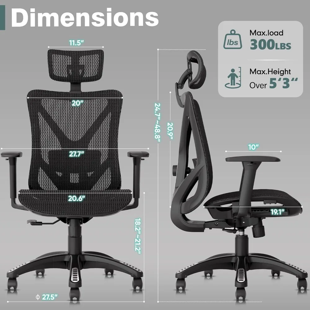 كرسي مكتب دوار مريح عالي الظهر مع دعم قطني ثنائي الأبعاد ومسند رأس ثلاثي الأبعاد ومساند للذراعين ثلاثية الأبعاد قابلة للتعديل