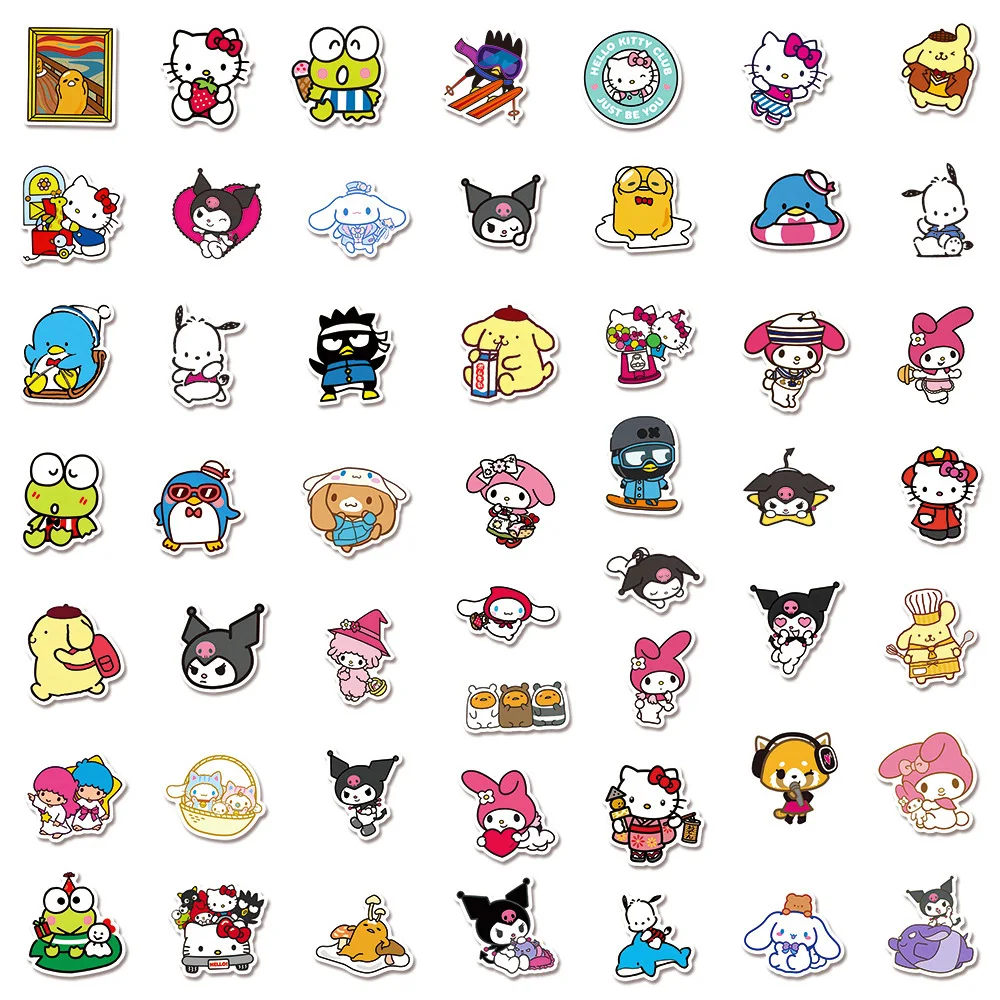 10/30/50pcs Anime Sanrio Hello Kitty Pompom Purin Kuromi Stickers Decal Decorative Stationery Car Laptop Kawaii Sticker for Kids