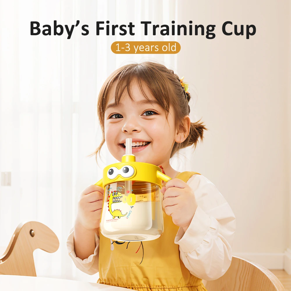 

Baby Milk Cup for 1-3 Years Toddlers, Dual Straw and Spout Drinking Cup, Leakproof BPA-Free Water Bottle, Cute Design Learning C