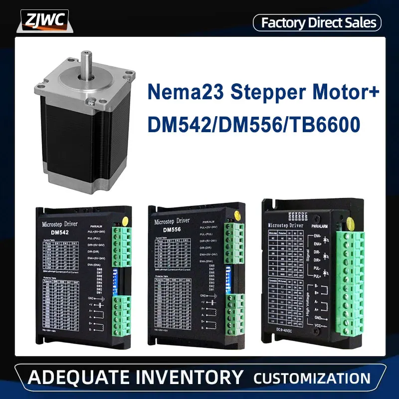 

Nema23 Stepper Motor 1.1N.m/1.8N.m/2.2N.m/2.5N.m/3N.m 57 Step Motors Kit+TB6600/DM542/DM556 Driver For CNC Engraving 3D Printer