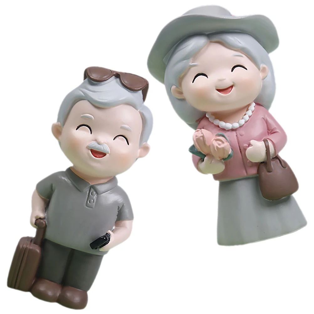 

2 Pcs Loving Elderly Couple Figurine Resin Material Desktop Gr parents Statue Decor Home Garden nament Lovely Detail