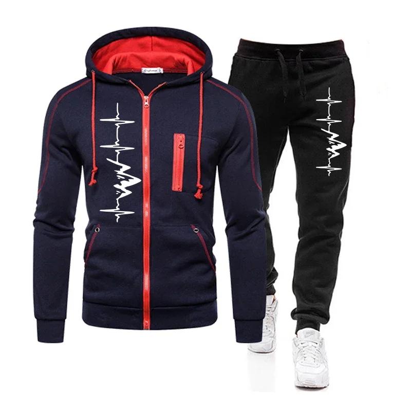 High Quality Autumn Winter Outdoors Hoodie Daily Men's Clothing Jogging Casual Sports Single Piece Zipper Jacket and Sport Pants
