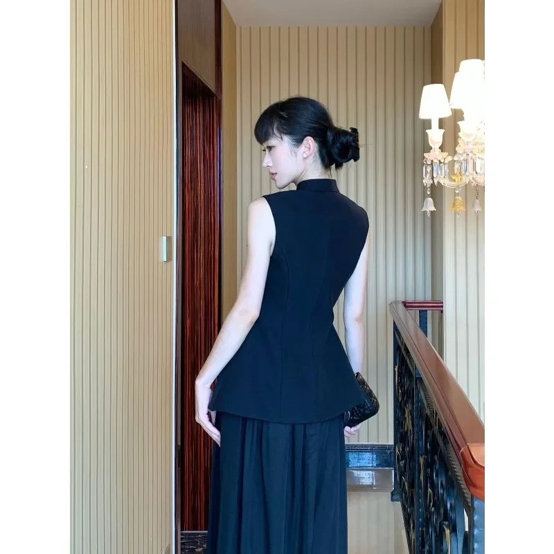 

Teenage Black High Neck Umbrella Shaped Fashion Trend Vest Summer High-quality New High-end Sleeveless Top Slim Fit Jacket