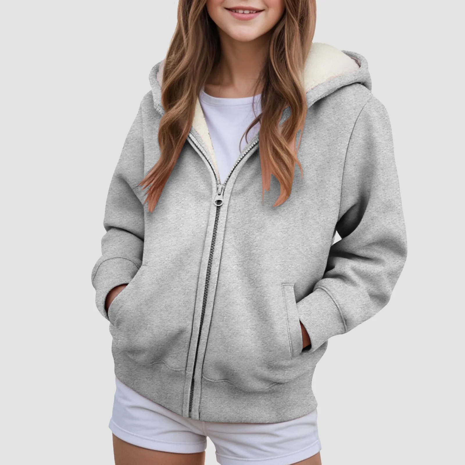 

Girls Hooded Sweatshirt Fashionable Comfortable Soft Zipper Pullover Streetwear Classic Style Casual Long Sleeve Hoodie For Kids