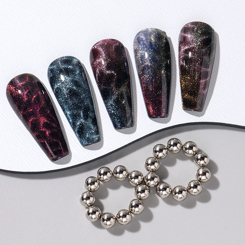 10/20 Stück Sommer-Ozeanwellen-Katzenaugen-Nagelmagnetperlen Glänzende Blumen-Marmor-Wasserwellen-Effekt-Magnetkugeln DIY-Maniküre-Werkzeuge – Detail 7