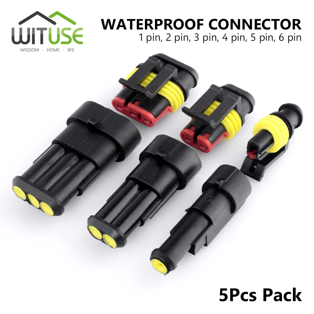 5Pcs/set 300V 12A 1/2/3/4/5/6 Pins Way AMP Super Seal Waterproof Electrical Wire Automotive Connector Male and Female Plug