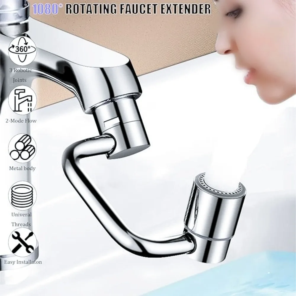 

Удлинитель для кухонного смесителя с распылителем U-образной формы 1080 ° Вращающийся универсальный аэратор с двумя режимами защиты от брызг для раковины в ванной комнате