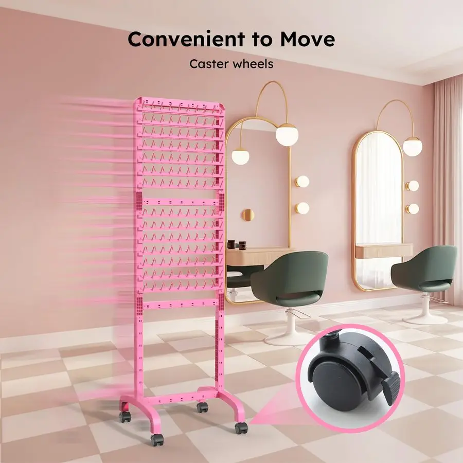 Braiding Rack 280 Pegs, 2Sided Braiding Hair Rack for Braiders, Standing with Wheels, Pink Hair Separator for Stylists