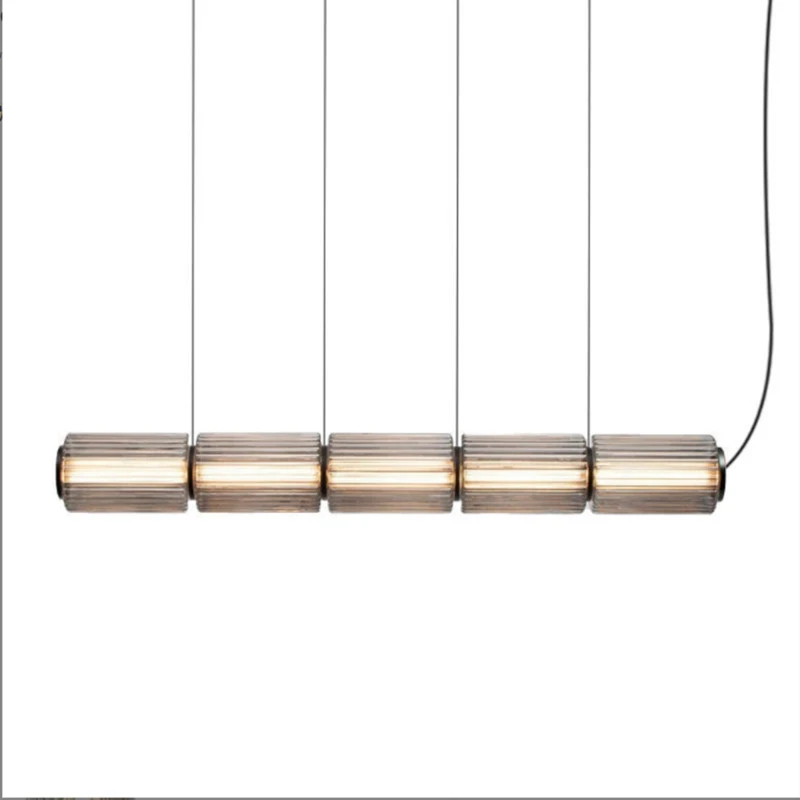 Nordic Smoky Grey Clear glass Long Stripe LED Hanging Chandelie Lighting,Lustre Luminaire Home decorations lamp for Restaurant