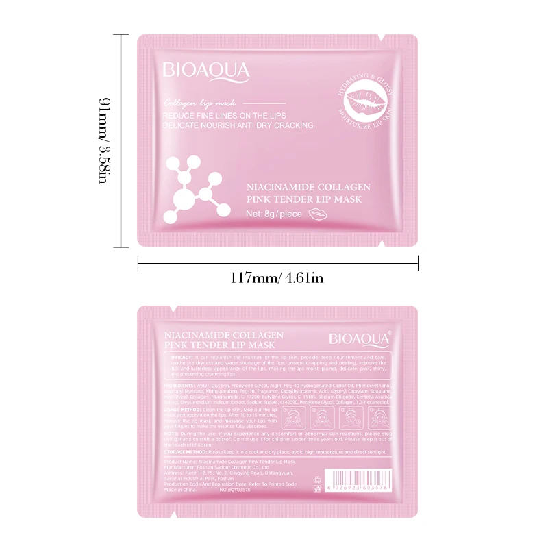 BIOAQUA نيكوتيناميد كريستال الكولاجين قناع الشفاه ترطيب طبطب الشفاه جل أقنعة تبييض ترطيب الشفاه سمنة الشفاه العناية بالبشرة