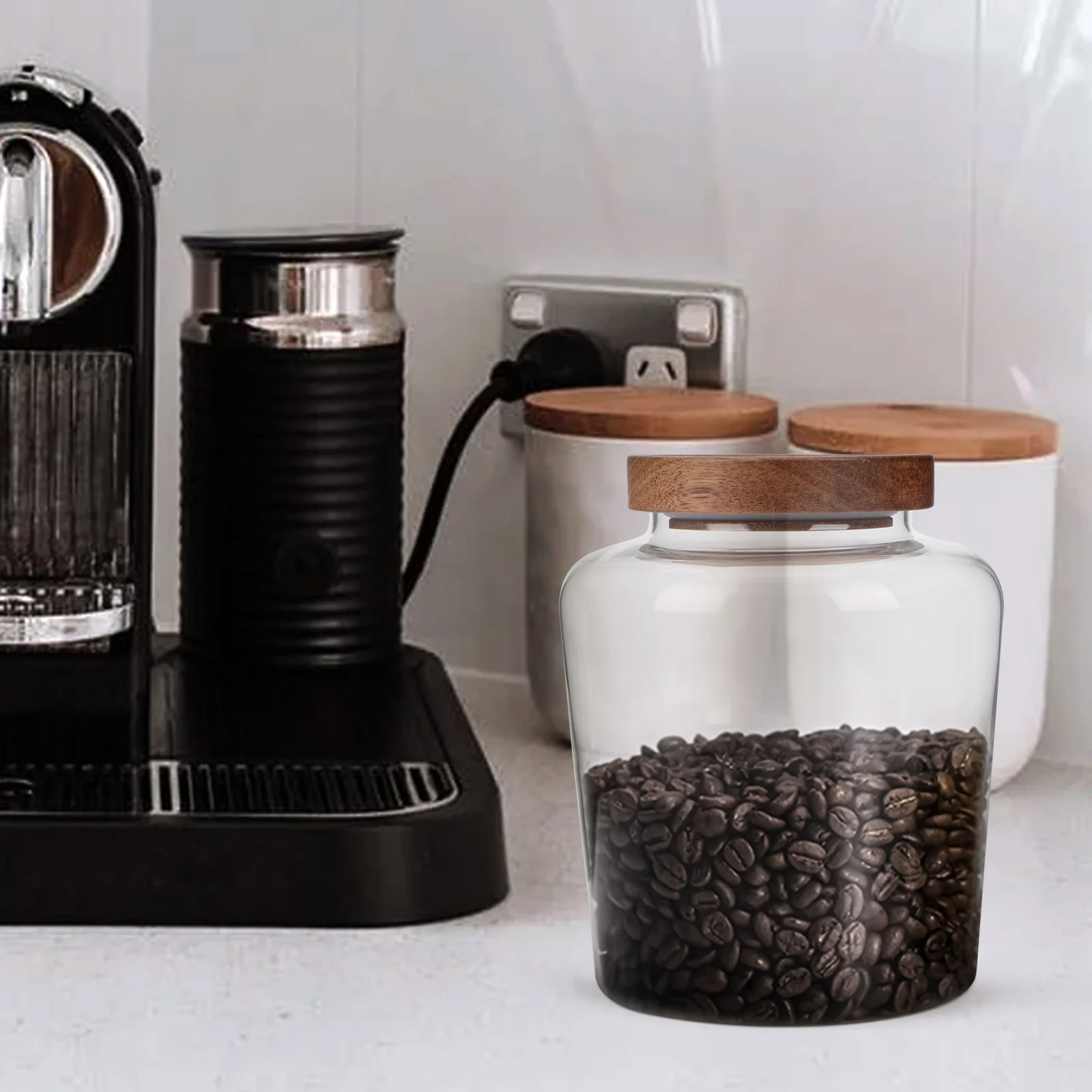 

Household Sealed Glass Jar Solid Wood Lid Transparent Dried Food Holder Cereal Container Tea Canister Multi Function Storage Jar