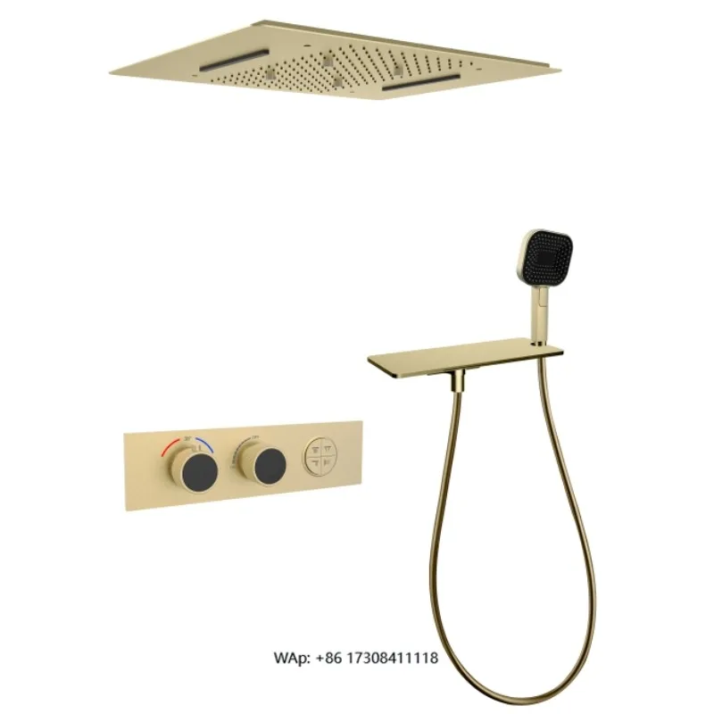 真鍮製隠し浴室シャワーセット スクエアトップスプレー 四機能 定温 壁掛けシャワー