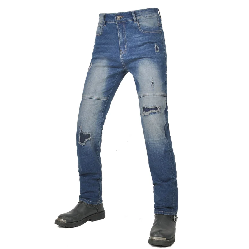 2026 Fashion Women's Protective Motorcycle Riding Jeans, Washed Distressed Ripped Vintage Straight-Leg Biker Pants