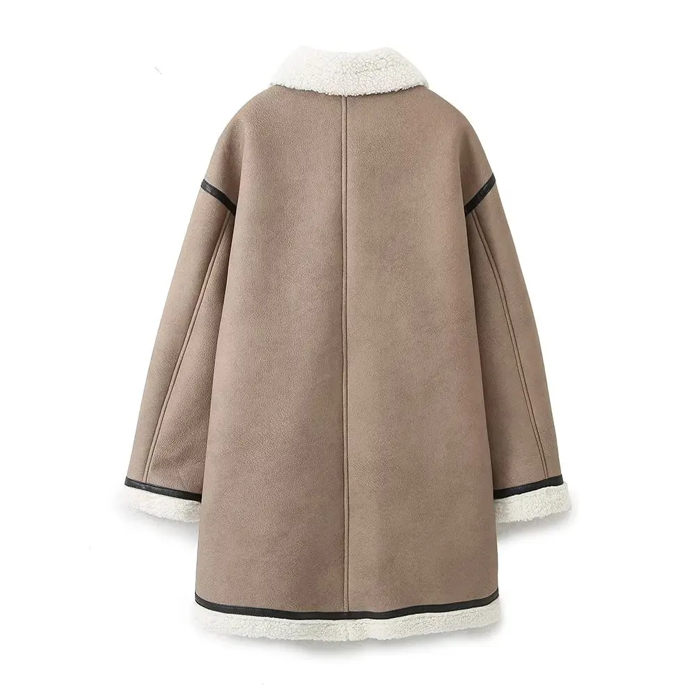 Autumn and winter new style lapel single-breasted long fur all-in-one coat jacket female temperament versatile warm top