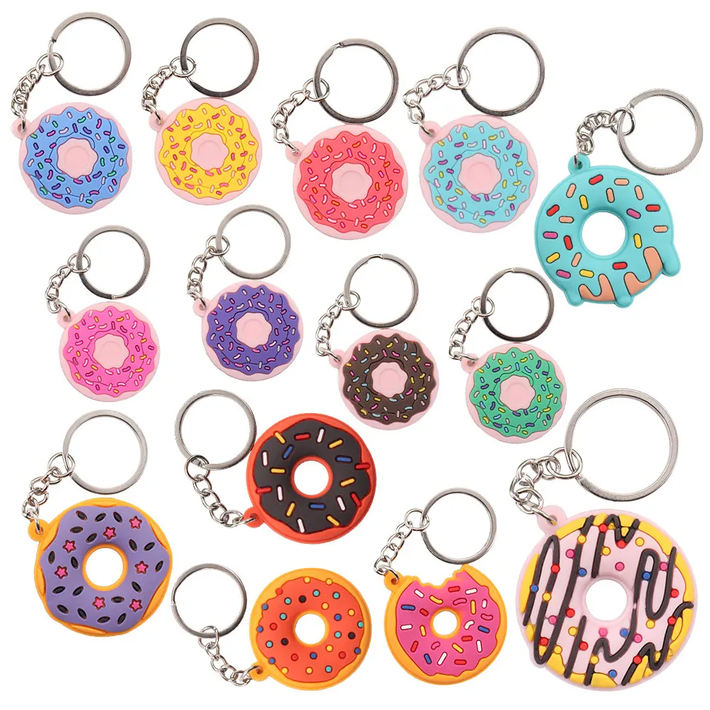 1PCS PVC Keychain Key Rings Cute Dessert Donut Cake Pattern Key Holders Fit Adult Car Keys Kids Trinkets Gift