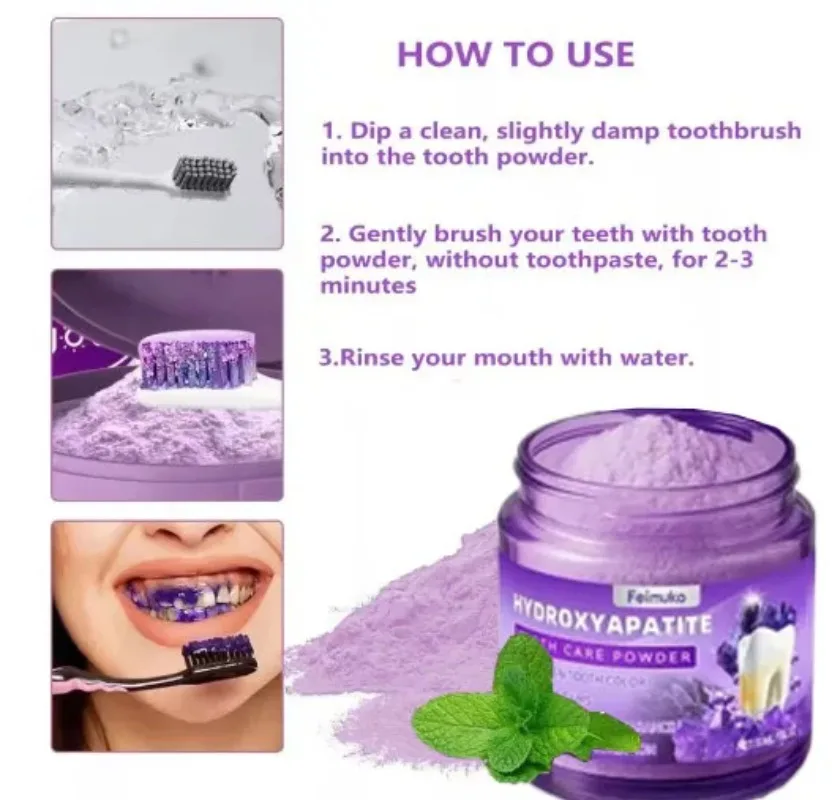 Professional Teeth Whitening Powder Natural Minerals Deep Stain Remover Remineralizing Enamel Repair Fresh Mint Oral Care