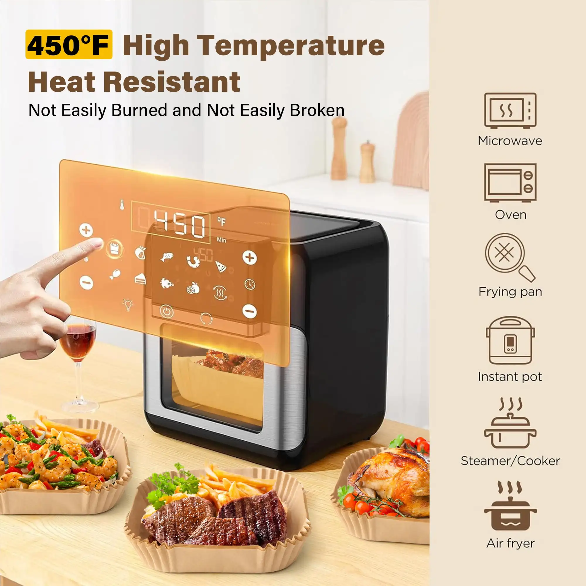 Air Fryer Liners Disposable 125 Count, Non-stick 8 inch Unbleached Parchment Paper Liner for 5-8QT Air Fryer, Oil-proof, Water-proof