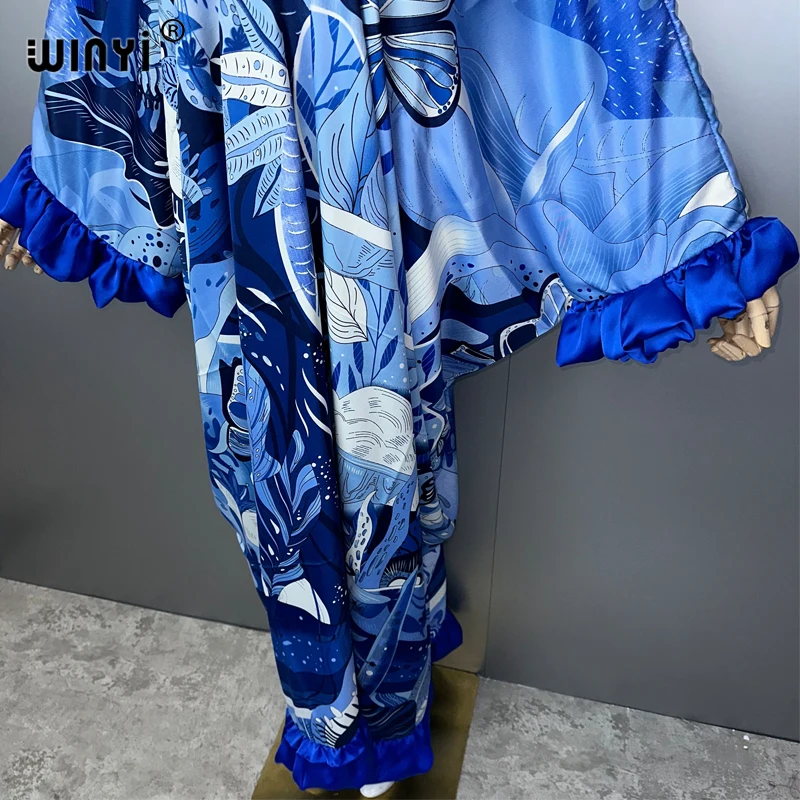 WINYI print summer maxi dress Muslim Abaya Lady beach cover up Casual dress Beachwear fashion Kaftan abaya dubai luxury