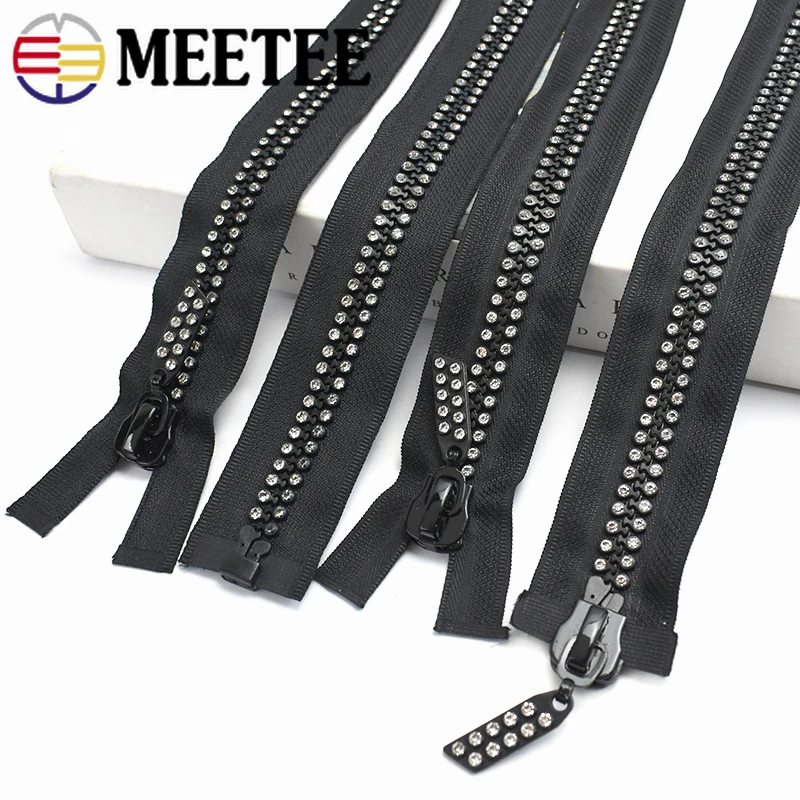 10# 60/70/80cm Resin Zipper Single Double Slider Opend End Rhinestone Zips Jacket Bag Clothes DIY Sewing Decorative Accessories