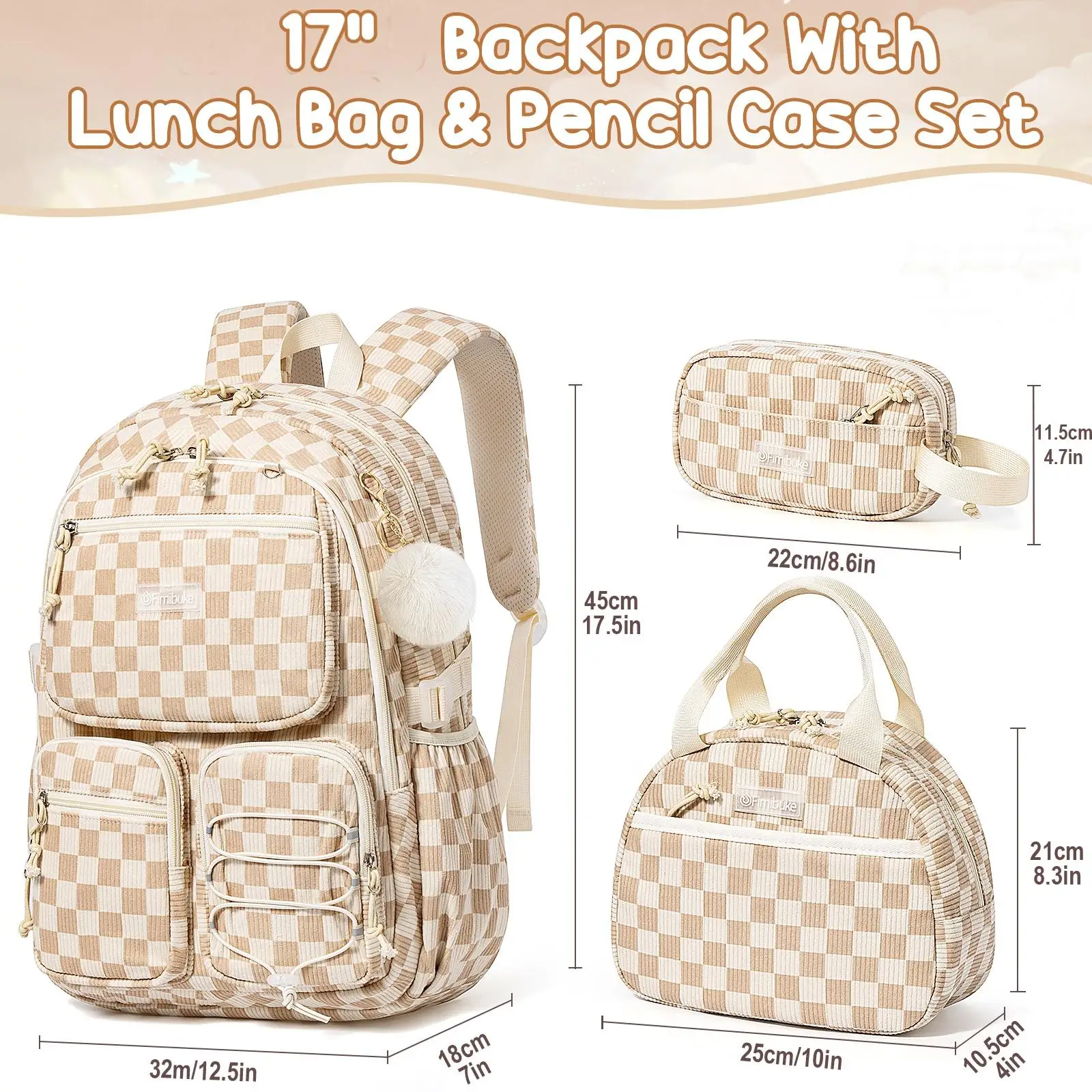 3PCS Backpack for School, Waterproof Bookbag Set with Lunch Box & Pencil Case, School Bag for Elementary Middle School, Back to School Gift, Birthday's Gift
