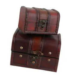2pcs Vintage Wooden Box Antique Red Jewelry Storage Box Travel Case Decor