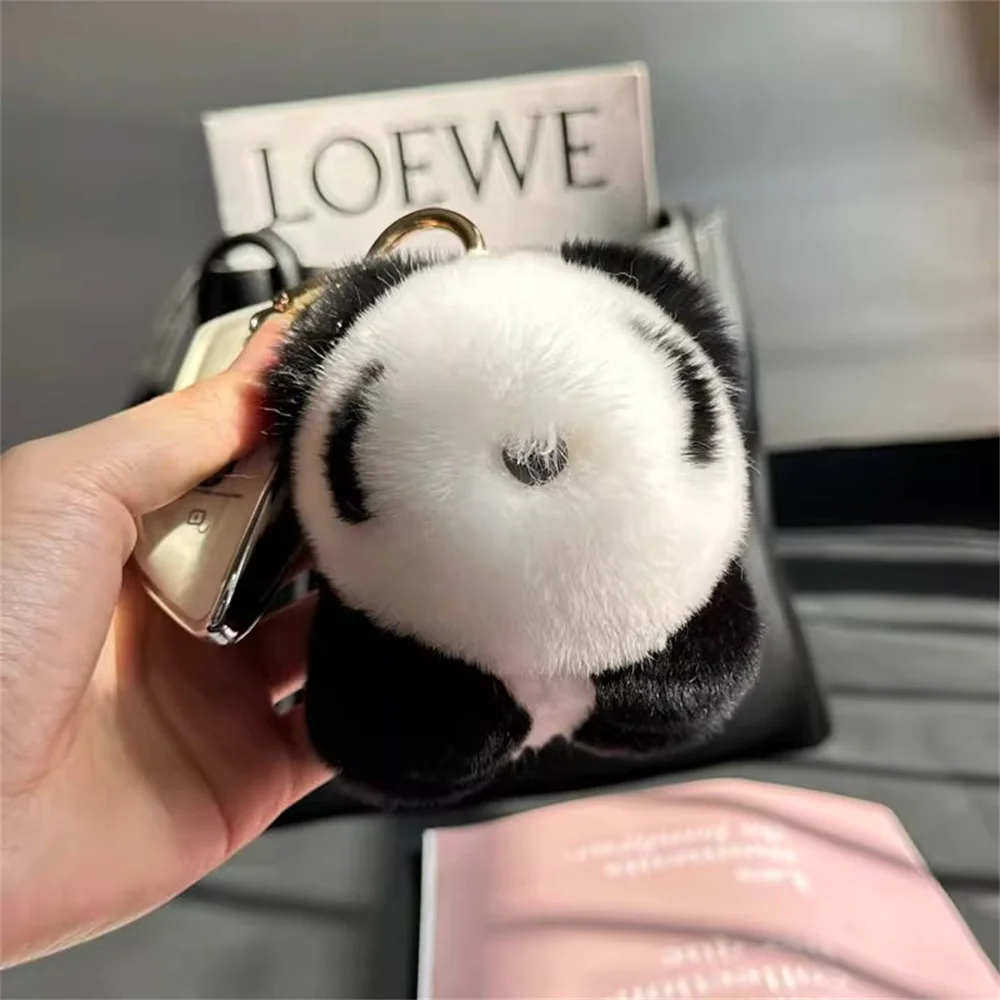 

Plush Cute Mink Fur Bear Pendant Keychain Real Rabbit Fur Doll Charm Toys Ornament Keyring Jewelry Pompom Pendant Gifts Handbag