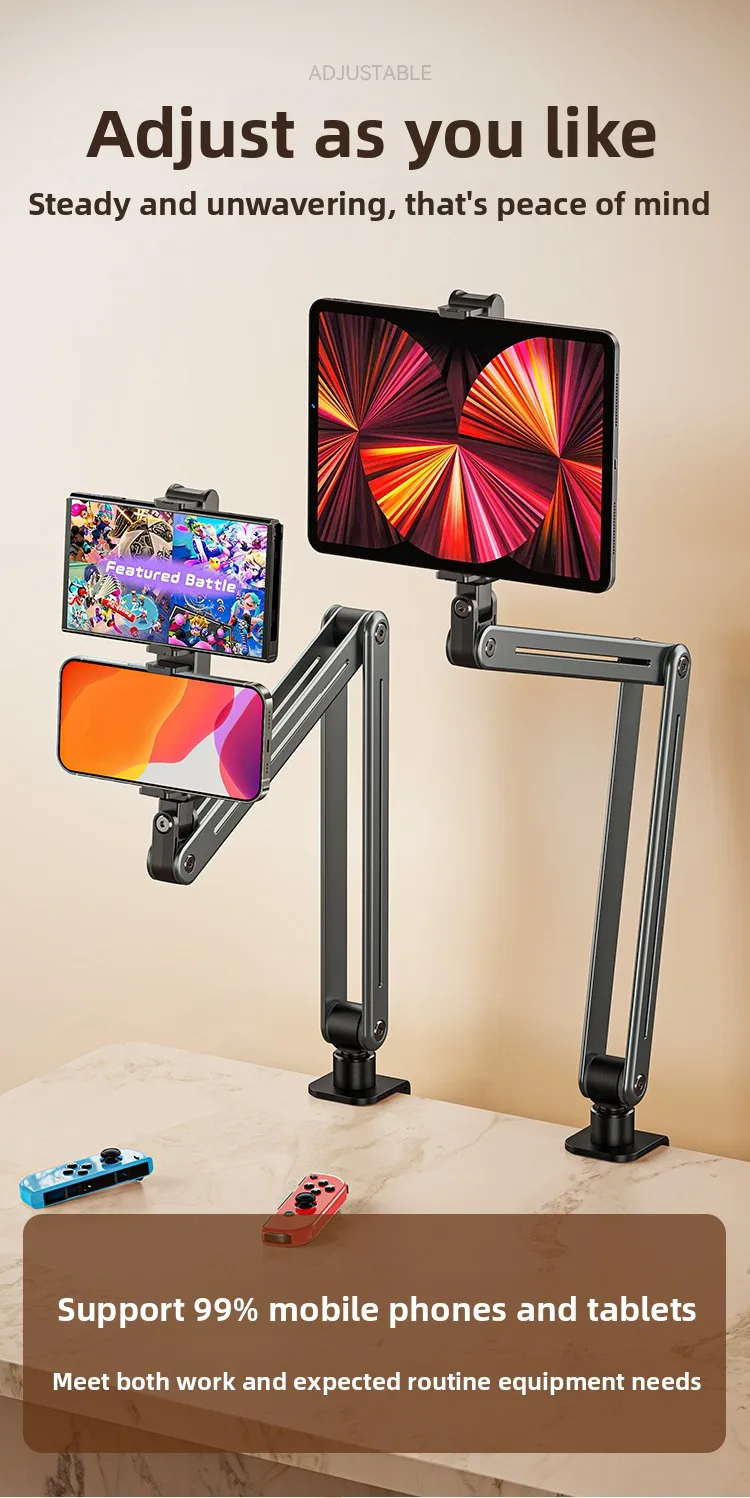 Faltbarer Aluminium-Legierung Tischständer 360° ° Drehbarer Halter für Handy und Tablet, Live-Streaming, Videoaufnahmen, Overhead-Aufnahmen – Detail 7