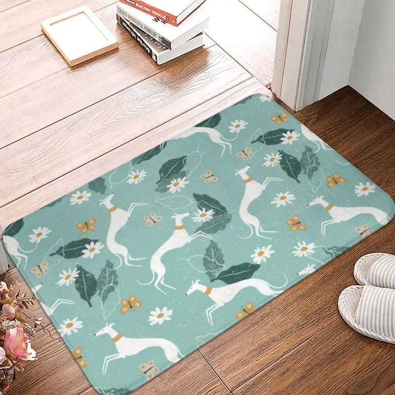 Personalized Cute Greyhound And Butterfly Doormat Mat Whippet Sighthound Dog Balcony Living Room Welcome Rug Carpet Footpad