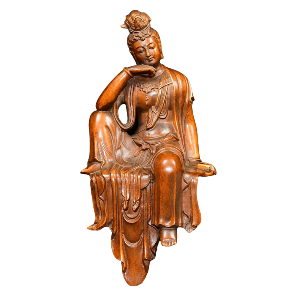 

Figuras Decorativas Modernas Carved Wooden Guanyin Kannon Statue Figurine Relaxed Serene Tranquility Compassion Peace Divine