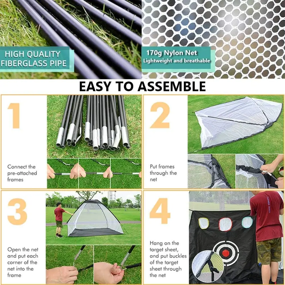 Golf Net, One Key Pull Expansion Design 10x7.5 Ft Practice Net