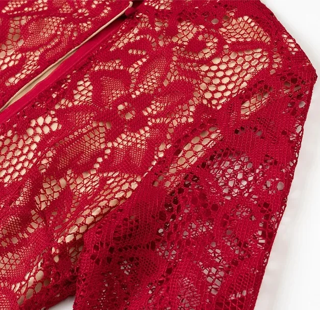 Elegant PartyวันเกิดสุภาพสตรีVestidosแขนยาวSlim Fitหญิงแยกชุดเซ็กซี่Lace Hollow Outชุดสตรี 2025 ใหม่