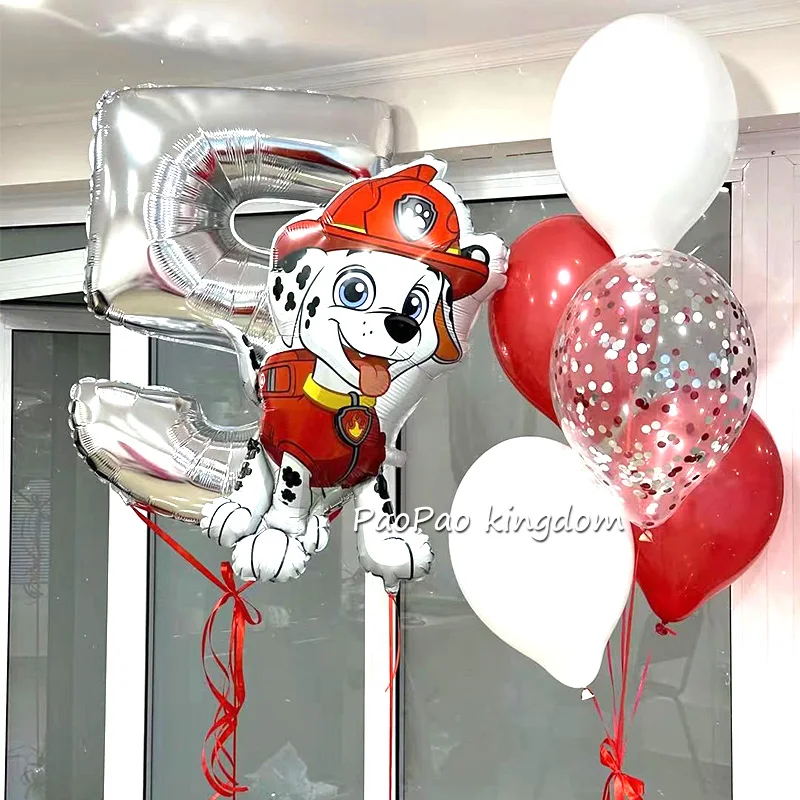Globos de Fiesta de Cumpleaños con Temática de Patrulla Canina, Juego de Globos de Látex Blancos y Rojos, Decoraciones para Fiestas de Cumpleaños Infantiles