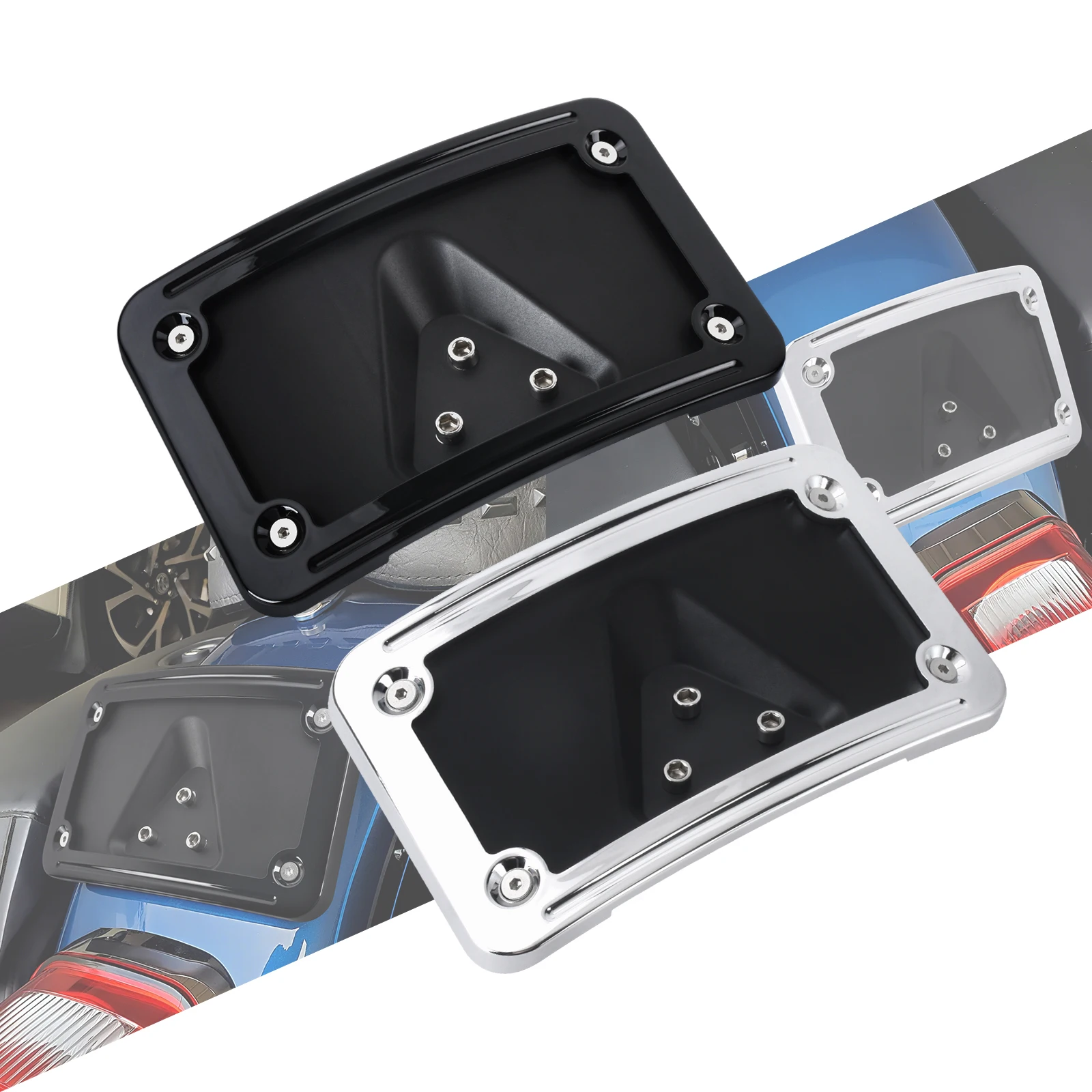 Motorcycle Curved Laydown License Plate Frame Bracket Mount Holder For Harley 3 Hole Mount Softail FL Dyna For Honda VTX1300R