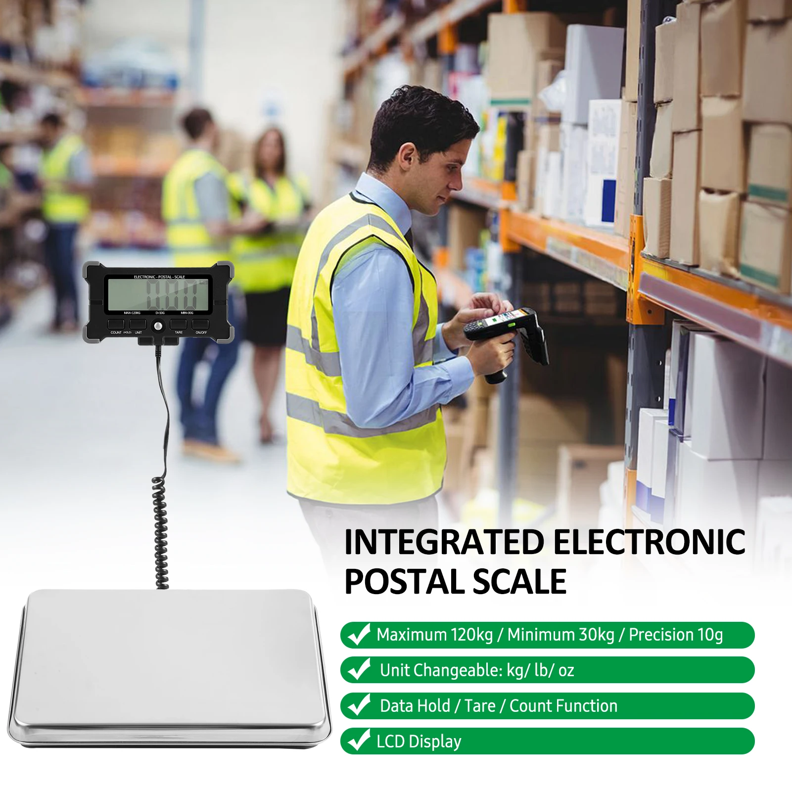 300KG Electronic Postal Scale 50g Precision Integrated Stainless Steel Digital Scale with LCD Backlight Display Shipping Scales