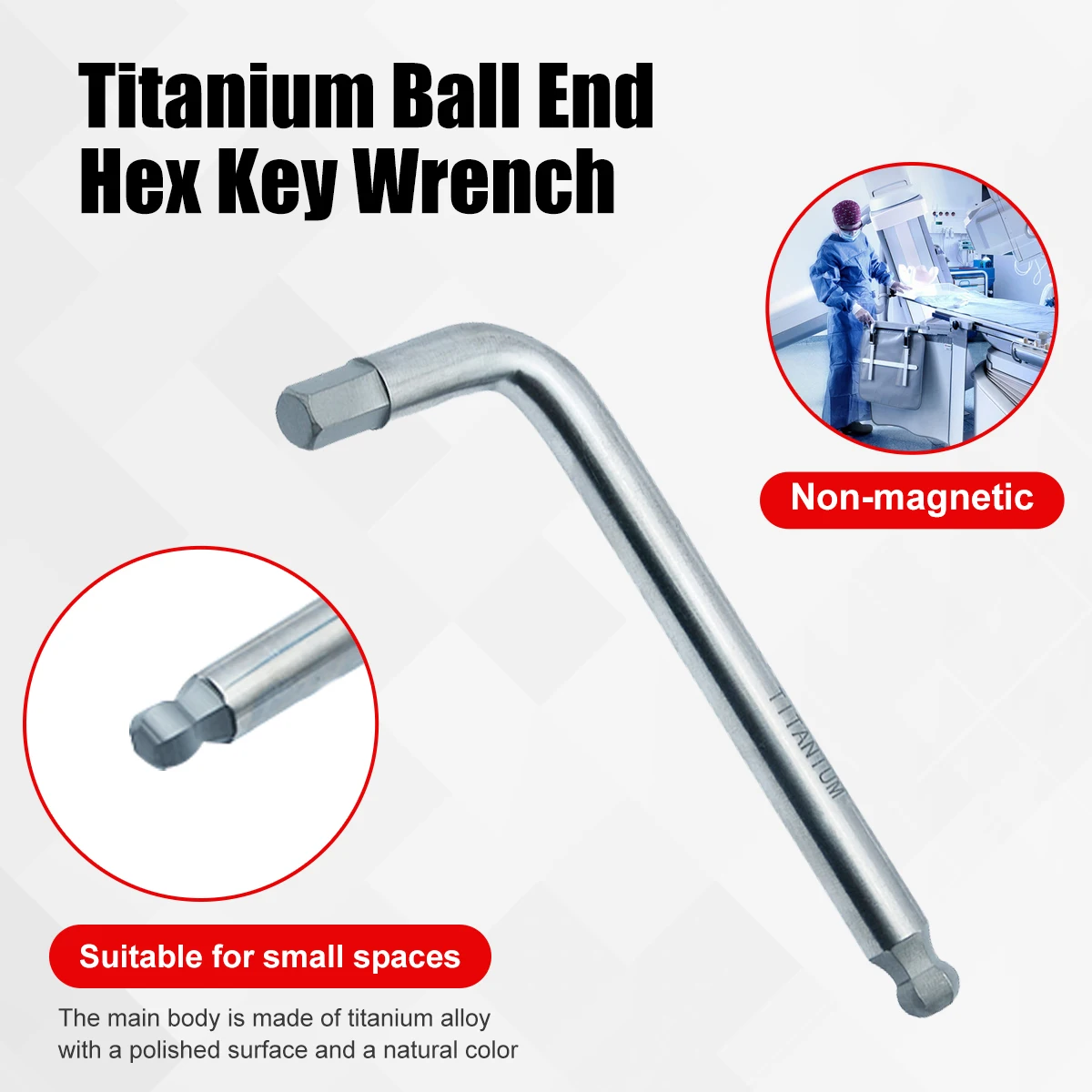 SFREYA T1018 Titanium Ball End Hex Key Wrench Titanium Alloy Non-magnetic Tools Corrosion-resistant Lightweight Tools