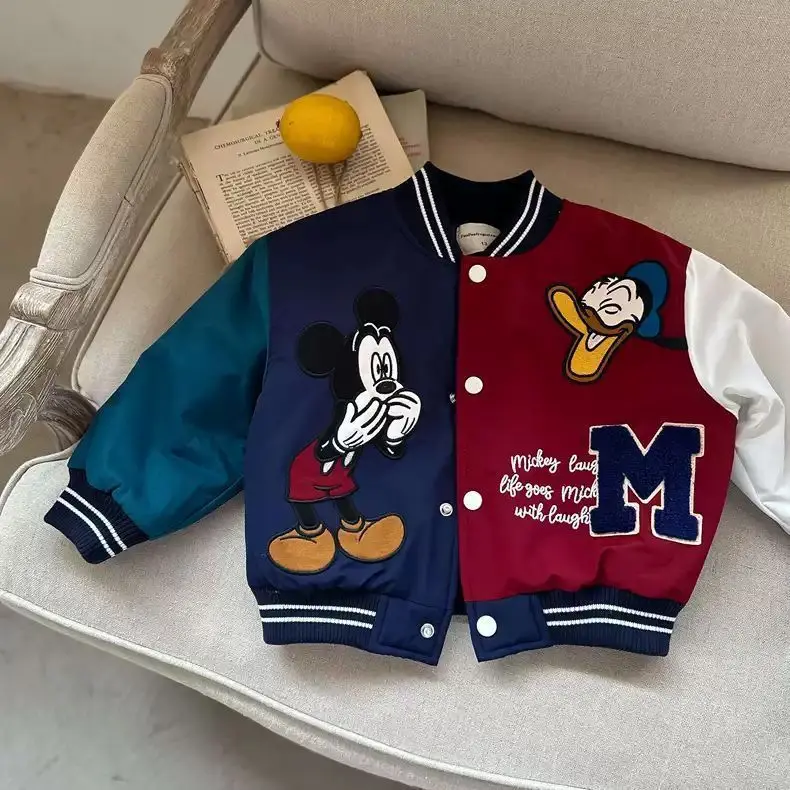 Mickey Mouse Children Cartoon Jacket Autumn Winter Kids Boys Girls Quilted Coat Warm Baseball Clothes Toddler Fashion Outerwear