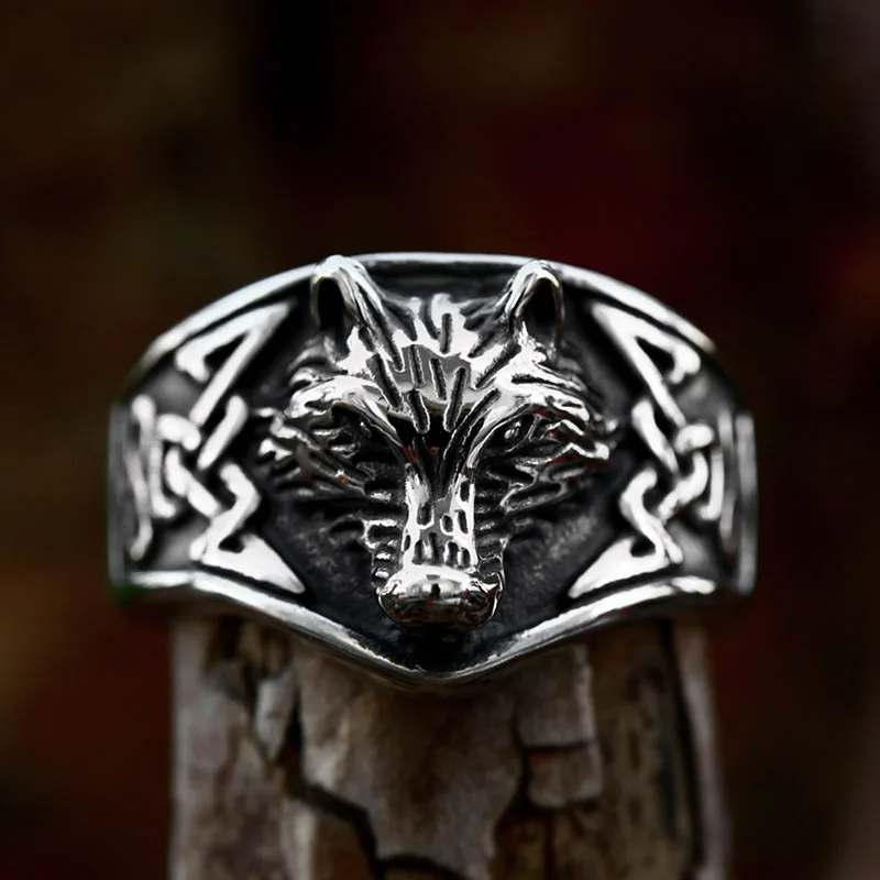 BEIER 316L Stainless Steel Viking Wolf Ring Animal Men\'s Ring 3D Embossing Ring High Polished Rock Jewelry Wholesale