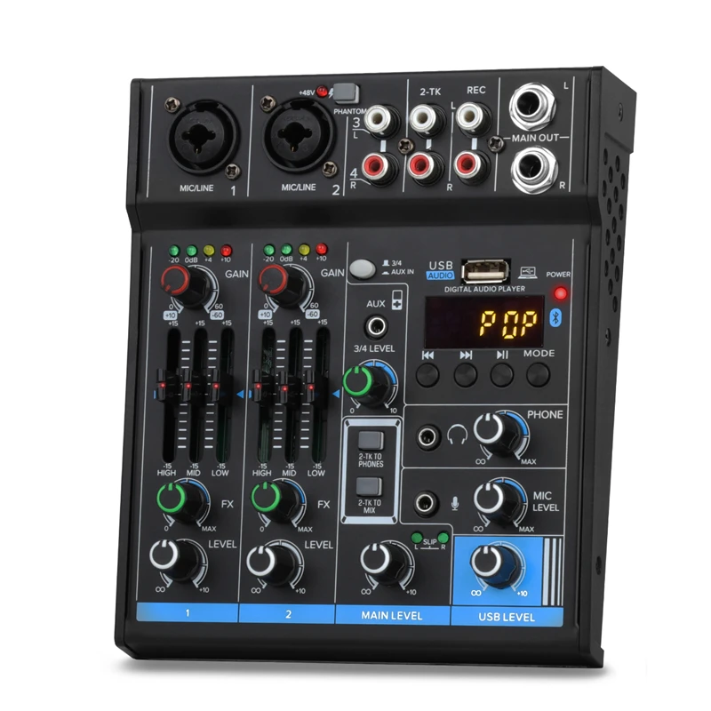 

Мини-4 канала Bluetooth аудиомикшер звуковая карта аудио DJ 16 цифровые эффекты консоль шумоподавления USB-запись для пения