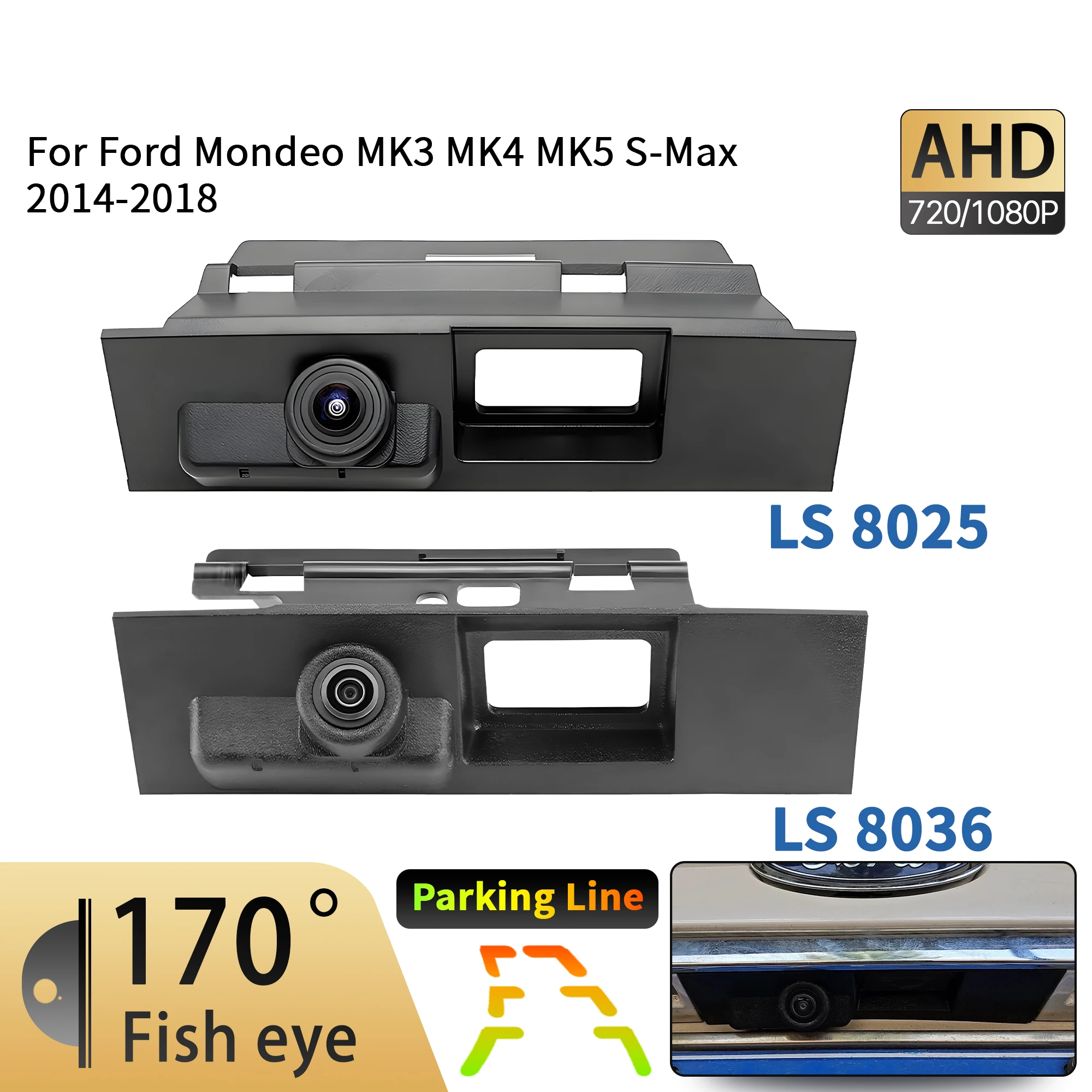 Ручка переключателя багажника, автомобильная камера заднего вида для Ford Mondeo MK3 MK4 MK5 S-Max 2014-2018, 170 градусов MCCD AHD 1080P, автомобиль
