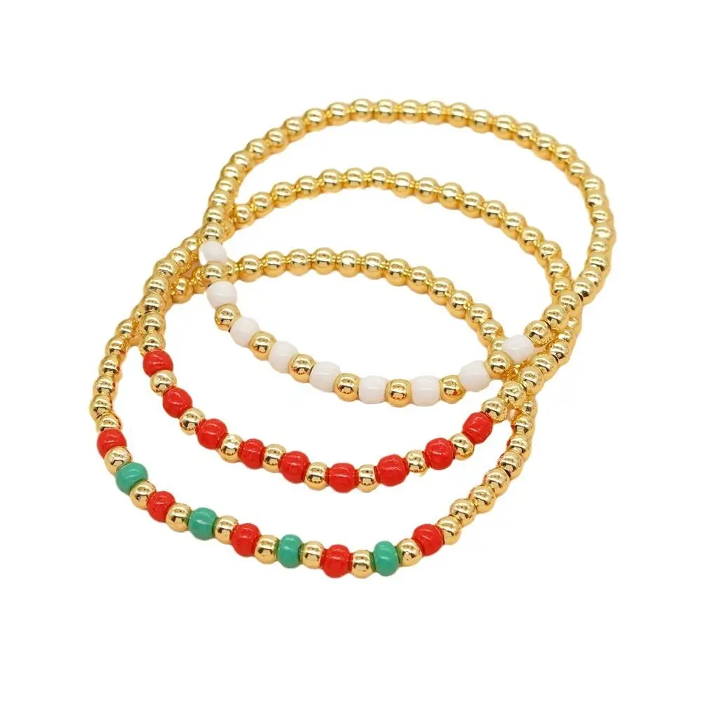 5Sets Fashion Jewelry Colorful Glass Beads Beaded Bracelet 18K Gold Plated Copper Beads Handmade Bracelets Christmas For Gift