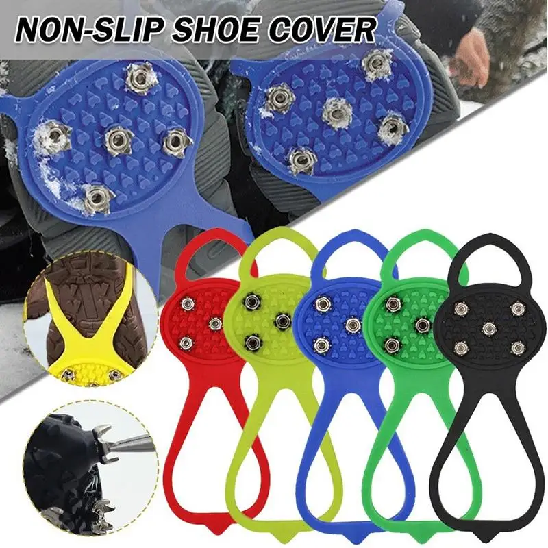 5 gigi penjepit ES untuk Sepatu Wanita Pria crampon es Gripper Spike cleat untuk salju kancing Non-Slip mendaki penutup Hiking