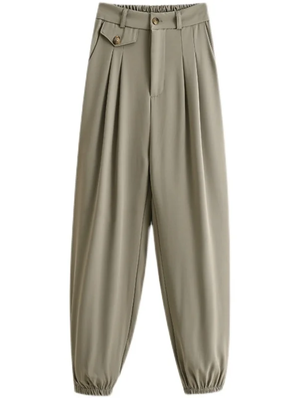 Bla ارتفاع الخصر فانوس السراويل النسائية عارضة السراويل الطويلة عمال Sle فضفاضة تناسب Faionable مريحة عالية الخصر السراويل