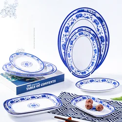 Melamine Chinese Style Blue and White Porcelain Tableware Creative Oval Dinner Plate